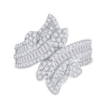 Load image into Gallery viewer, Radiant Elegance: 14kt White Gold Baguette Diamond Bypass Cluster Fashion Ring - Front View