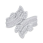Radiant Elegance: 14kt White Gold Baguette Diamond Bypass Cluster Fashion Ring - Front View
