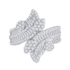 Radiant Elegance: 14kt White Gold Baguette Diamond Bypass Cluster Fashion Ring - Splendid Jewellery