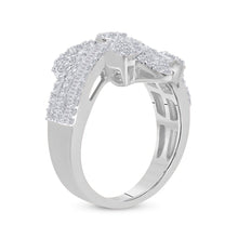Load image into Gallery viewer, Radiant Elegance: 14kt White Gold Baguette Diamond Bypass Cluster Fashion Ring - Second Side View
