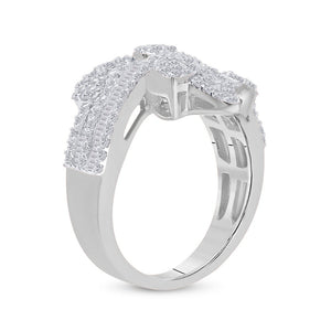 Radiant Elegance: 14kt White Gold Baguette Diamond Bypass Cluster Fashion Ring - Splendid Jewellery