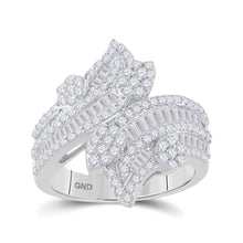 Load image into Gallery viewer, Radiant Elegance: 14kt White Gold Baguette Diamond Bypass Cluster Fashion Ring - Top View