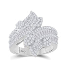 Radiant Elegance: 14kt White Gold Baguette Diamond Bypass Cluster Fashion Ring - Top View