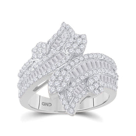 Radiant Elegance: 14kt White Gold Baguette Diamond Bypass Cluster Fashion Ring - Top View