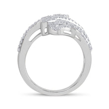 Load image into Gallery viewer, Radiant Elegance: 14kt White Gold Baguette Diamond Bypass Cluster Fashion Ring - Side View