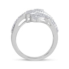 Radiant Elegance: 14kt White Gold Baguette Diamond Bypass Cluster Fashion Ring - Side View