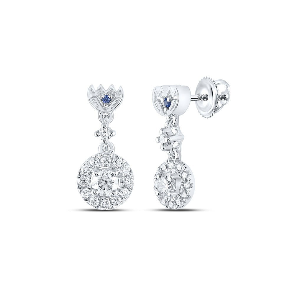 Radiant Elegance: 14kt White Gold Diamond and Sapphire Dangle Earrings - Splendid Jewellery