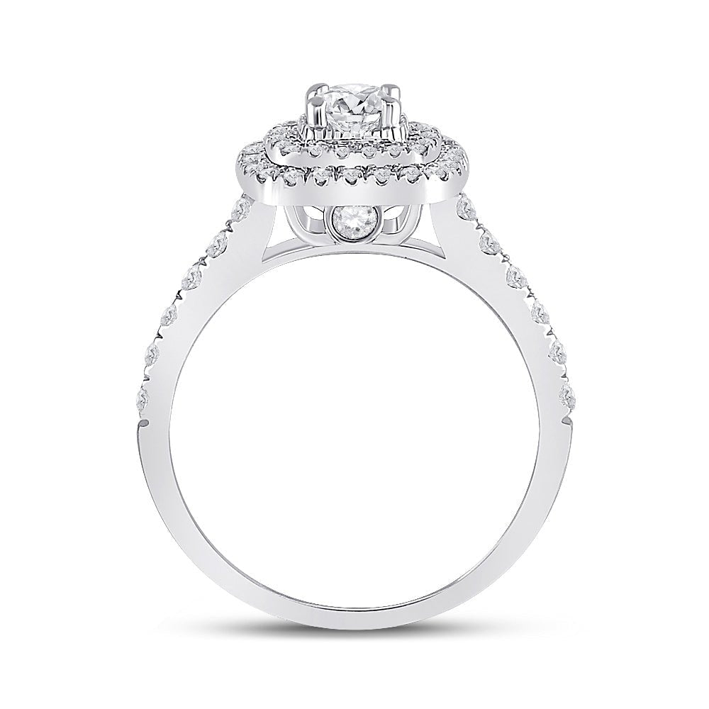 Radiant Elegance: 14kt White Gold Diamond Halo Bridal Wedding Engagement Ring - 1 Cttw - Splendid Jewellery