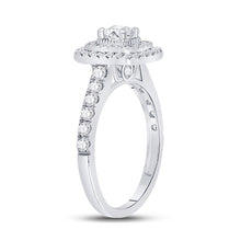 Load image into Gallery viewer, Radiant Elegance: 14kt White Gold Diamond Halo Bridal Wedding Engagement Ring - 1 Cttw - Side View