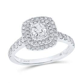 Radiant Elegance: 14kt White Gold Diamond Halo Bridal Wedding Engagement Ring - 1 Cttw - Top View