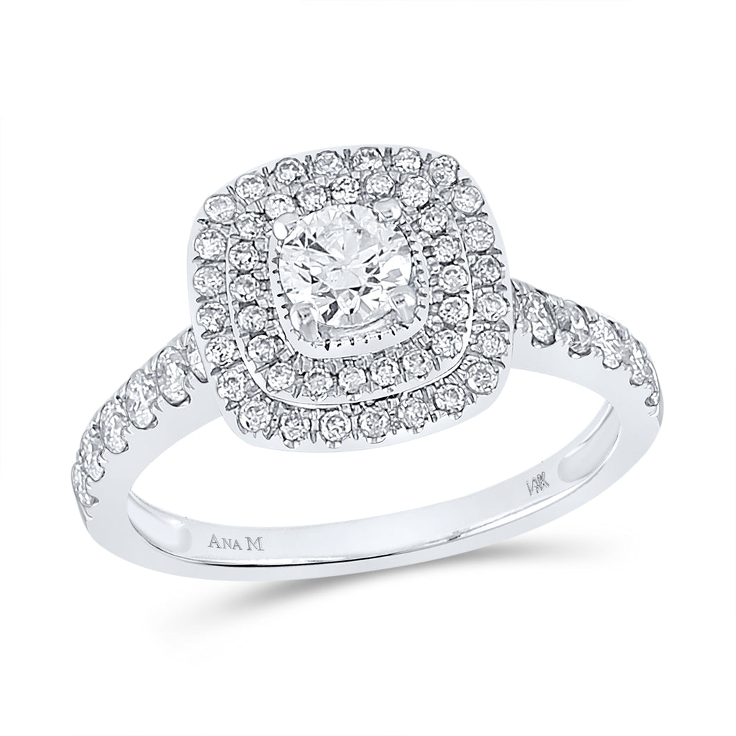 Radiant Elegance: 14kt White Gold Diamond Halo Bridal Wedding Engagement Ring - 1 Cttw - Splendid Jewellery