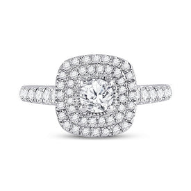 Radiant Elegance: 14kt White Gold Diamond Halo Bridal Wedding Engagement Ring - 1 Cttw - Front View