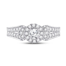 Load image into Gallery viewer, Radiant Elegance: 14kt White Gold Diamond Halo Bridal Wedding Engagement Ring - Front View