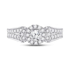Radiant Elegance: 14kt White Gold Diamond Halo Bridal Wedding Engagement Ring - Front View