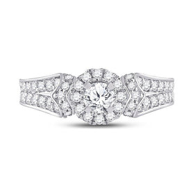 Radiant Elegance: 14kt White Gold Diamond Halo Bridal Wedding Engagement Ring - Front View
