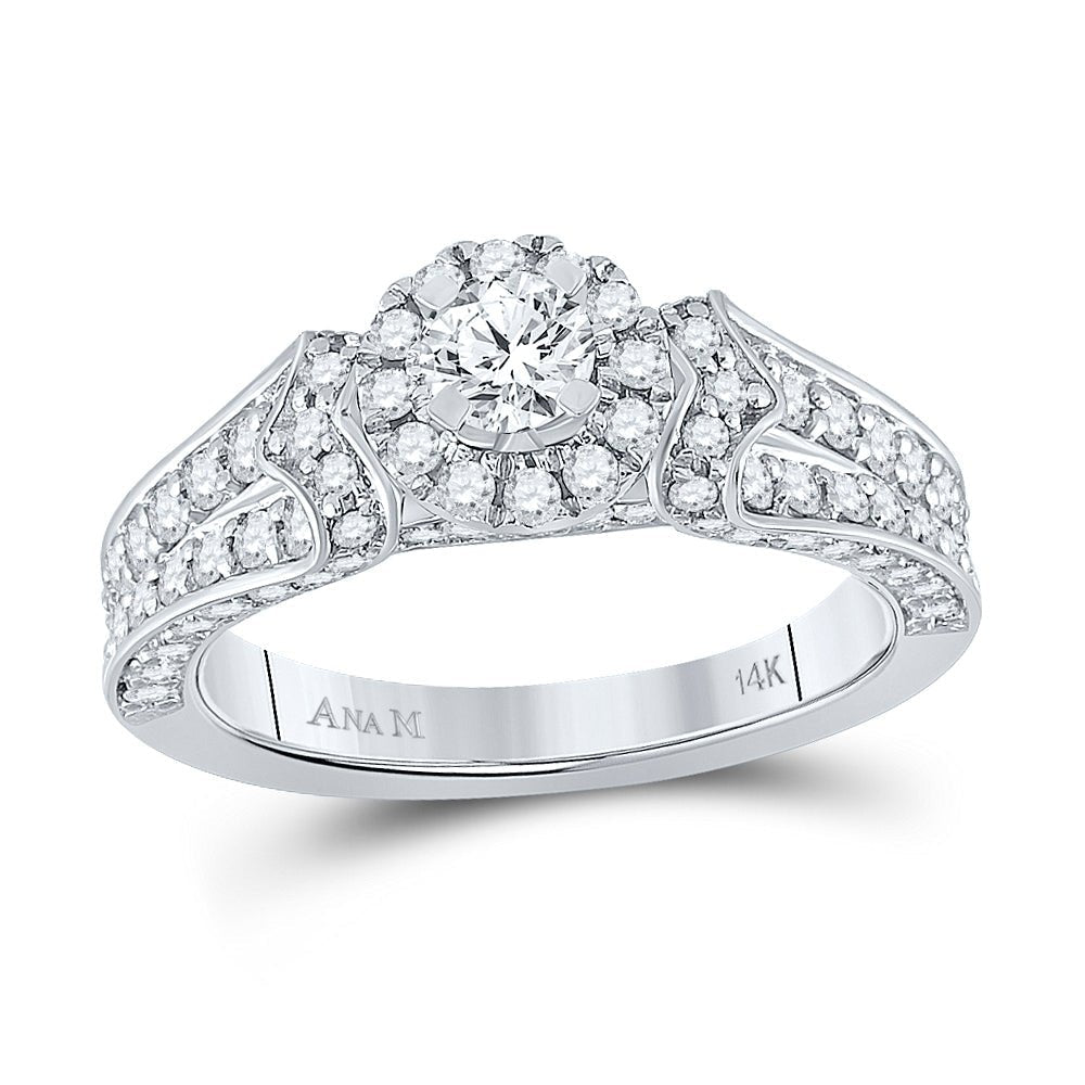 Radiant Elegance: 14kt White Gold Diamond Halo Bridal Wedding Engagement Ring - Splendid Jewellery