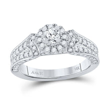 Load image into Gallery viewer, Radiant Elegance: 14kt White Gold Diamond Halo Bridal Wedding Engagement Ring - Top View