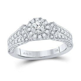 Radiant Elegance: 14kt White Gold Diamond Halo Bridal Wedding Engagement Ring - Top View