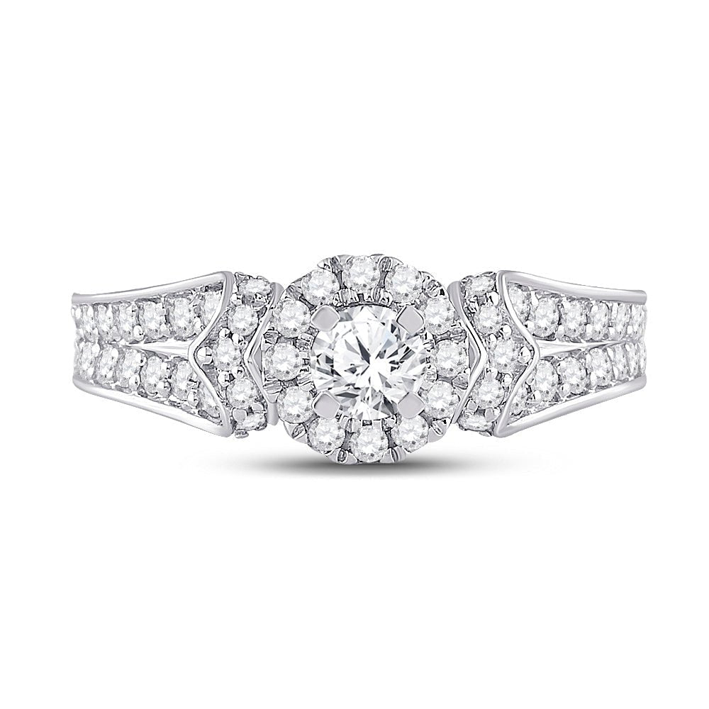Radiant Elegance: 14kt White Gold Diamond Halo Bridal Wedding Engagement Ring - Splendid Jewellery