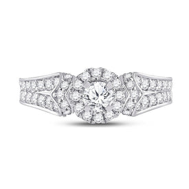 Radiant Elegance: 14kt White Gold Diamond Halo Bridal Wedding Engagement Ring - Splendid Jewellery