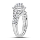 Radiant Elegance: 14kt White Gold Diamond Halo Bridal Wedding Ring Band Set - Second Side View
