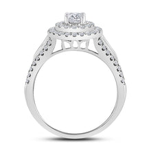 Load image into Gallery viewer, Radiant Elegance: 14kt White Gold Diamond Halo Bridal Wedding Ring Band Set - Side View
