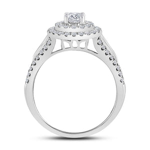 Radiant Elegance: 14kt White Gold Diamond Halo Bridal Wedding Ring Band Set - Splendid Jewellery