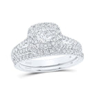 Radiant Elegance: 14kt White Gold Diamond Halo Bridal Wedding Ring Set - Splendid Jewellery
