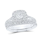 Radiant Elegance: 14kt White Gold Diamond Halo Bridal Wedding Ring Set - Splendid Jewellery