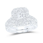 Radiant Elegance: 14kt White Gold Emerald Diamond Halo Bridal Wedding Ring Band Set - Top View