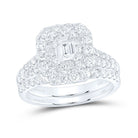 Radiant Elegance: 14kt White Gold Emerald Diamond Halo Bridal Wedding Ring Band Set - Splendid Jewellery