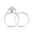 Radiant Elegance: 14kt White Gold Emerald Diamond Halo Bridal Wedding Ring Band Set - Side View