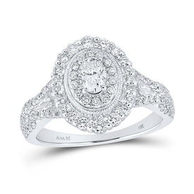 Radiant Elegance: 14kt White Gold Oval Diamond Halo Bridal Wedding Engagement Ring 1 Cttw - Splendid Jewellery