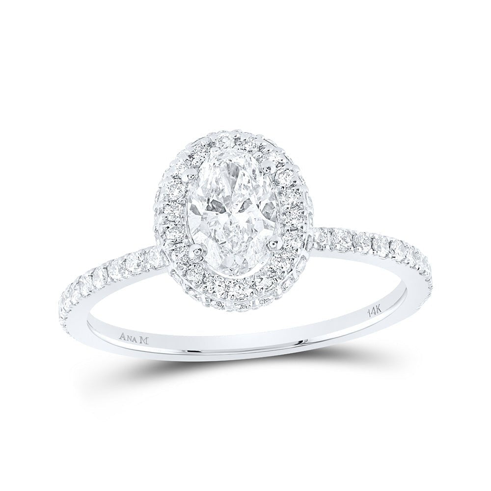 Radiant Elegance: 14kt White Gold Oval Diamond Halo Bridal Wedding Engagement Ring - Splendid Jewellery