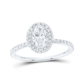 Radiant Elegance: 14kt White Gold Oval Diamond Halo Bridal Wedding Engagement Ring - Splendid Jewellery