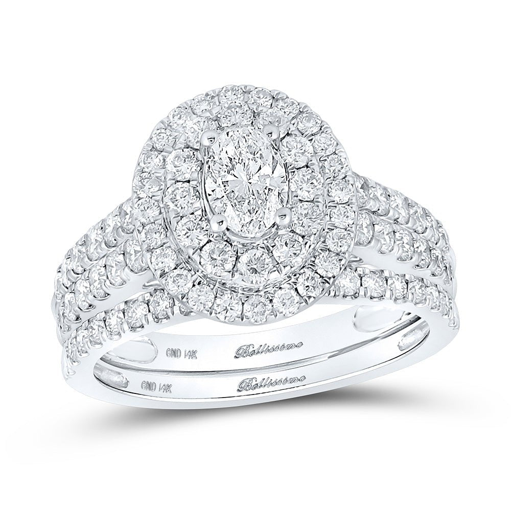 Radiant Elegance: 14kt White Gold Oval Diamond Halo Bridal Wedding Ring Band Set - Splendid Jewellery