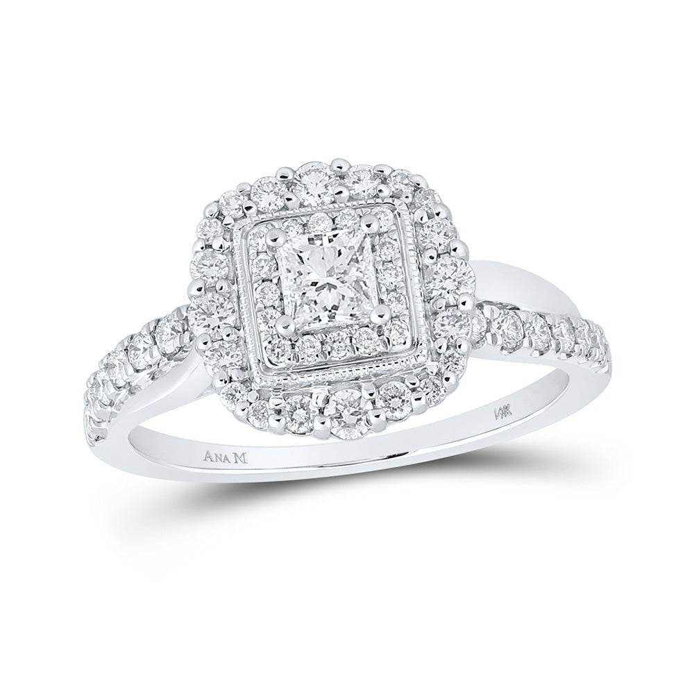 Radiant Elegance: 14kt White Gold Princess Diamond Halo Bridal Wedding Engagement Ring 3/4 Cttw - Splendid Jewellery