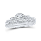 Radiant Elegance: 14kt White Gold Round Diamond Halo Bridal Wedding Ring Band Set 3/4 Cttw - Splendid Jewellery