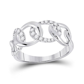 Radiant Elegance: 14kt White Gold Womens Round Diamond Curb Link Fashion Ring - Splendid Jewellery