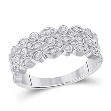 Load image into Gallery viewer, Radiant Elegance: 14kt White Gold Womens Round Diamond Oval Dot 3-Row Fashion Ring - Top View