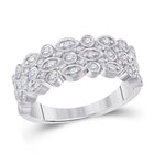Radiant Elegance: 14kt White Gold Womens Round Diamond Oval Dot 3-Row Fashion Ring - Top View