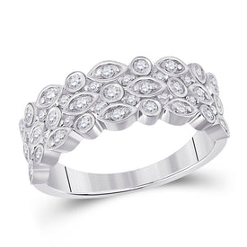 Radiant Elegance: 14kt White Gold Womens Round Diamond Oval Dot 3-Row Fashion Ring - Top View