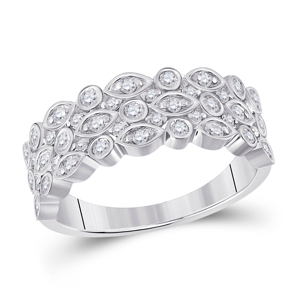 Radiant Elegance: 14kt White Gold Womens Round Diamond Oval Dot 3 - Row Fashion Ring - Splendid Jewellery