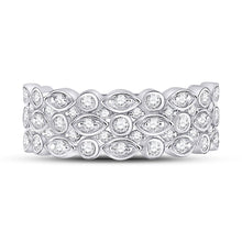 Load image into Gallery viewer, Radiant Elegance: 14kt White Gold Womens Round Diamond Oval Dot 3-Row Fashion Ring - Front View