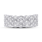 Radiant Elegance: 14kt White Gold Womens Round Diamond Oval Dot 3-Row Fashion Ring - Front View