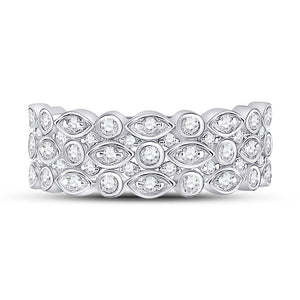 Radiant Elegance: 14kt White Gold Womens Round Diamond Oval Dot 3 - Row Fashion Ring - Splendid Jewellery