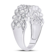 Load image into Gallery viewer, Radiant Elegance: 14kt White Gold Womens Round Diamond Oval Dot 3-Row Fashion Ring - Side View