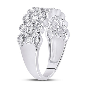 Radiant Elegance: 14kt White Gold Womens Round Diamond Oval Dot 3 - Row Fashion Ring - Splendid Jewellery