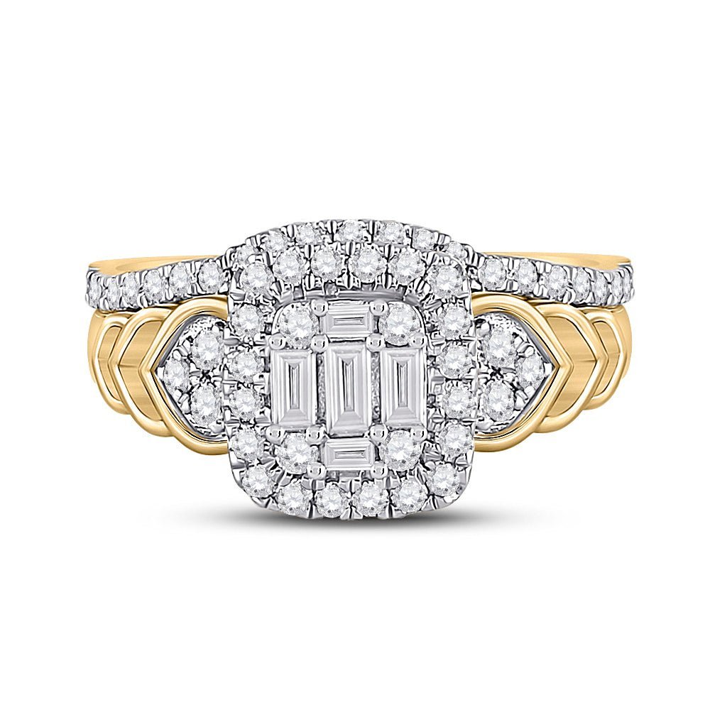 Radiant Elegance: 14kt Yellow Gold Baguette Diamond Bridal Wedding Ring Band Set 3/4 Cttw - Splendid Jewellery