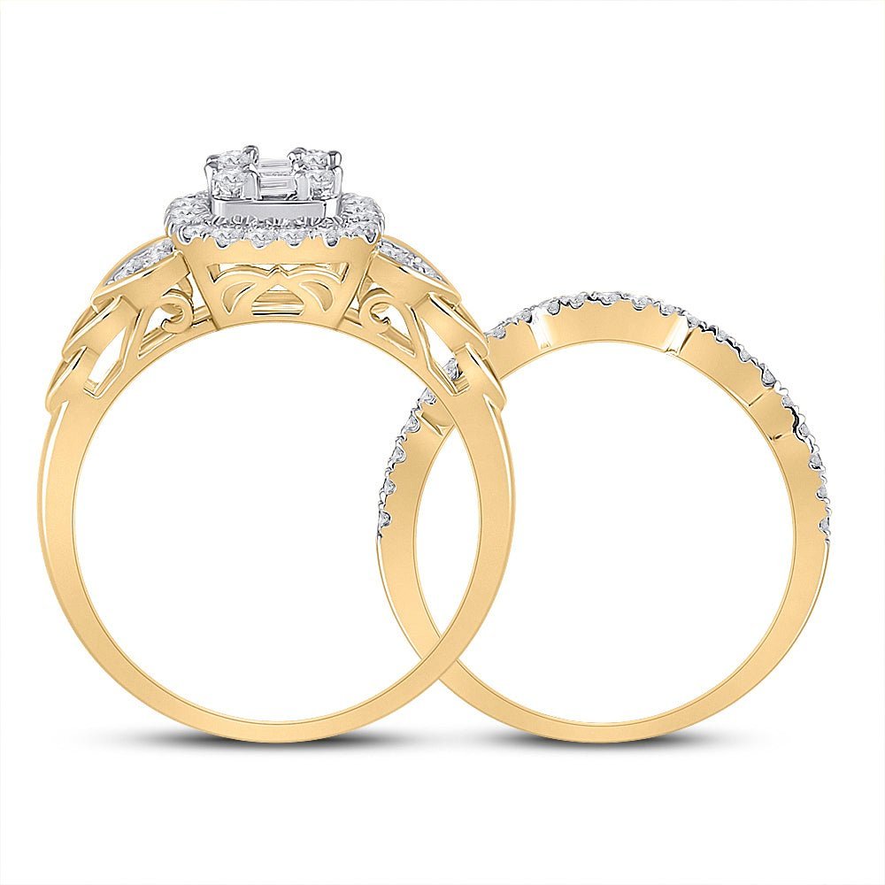 Radiant Elegance: 14kt Yellow Gold Baguette Diamond Bridal Wedding Ring Band Set 3/4 Cttw - Splendid Jewellery